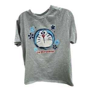 Doraemon Big Logo Gray Short Sleeve T-Shirt Large Anime Manga Character